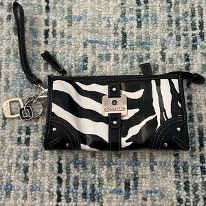 Y2K Rossetti Leather Black Zebra Wristlet Clutch Purse
